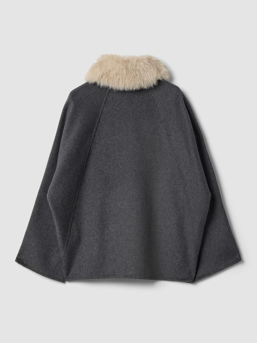 Grey wool and viscose-blend shacket with faux-fur collar_2