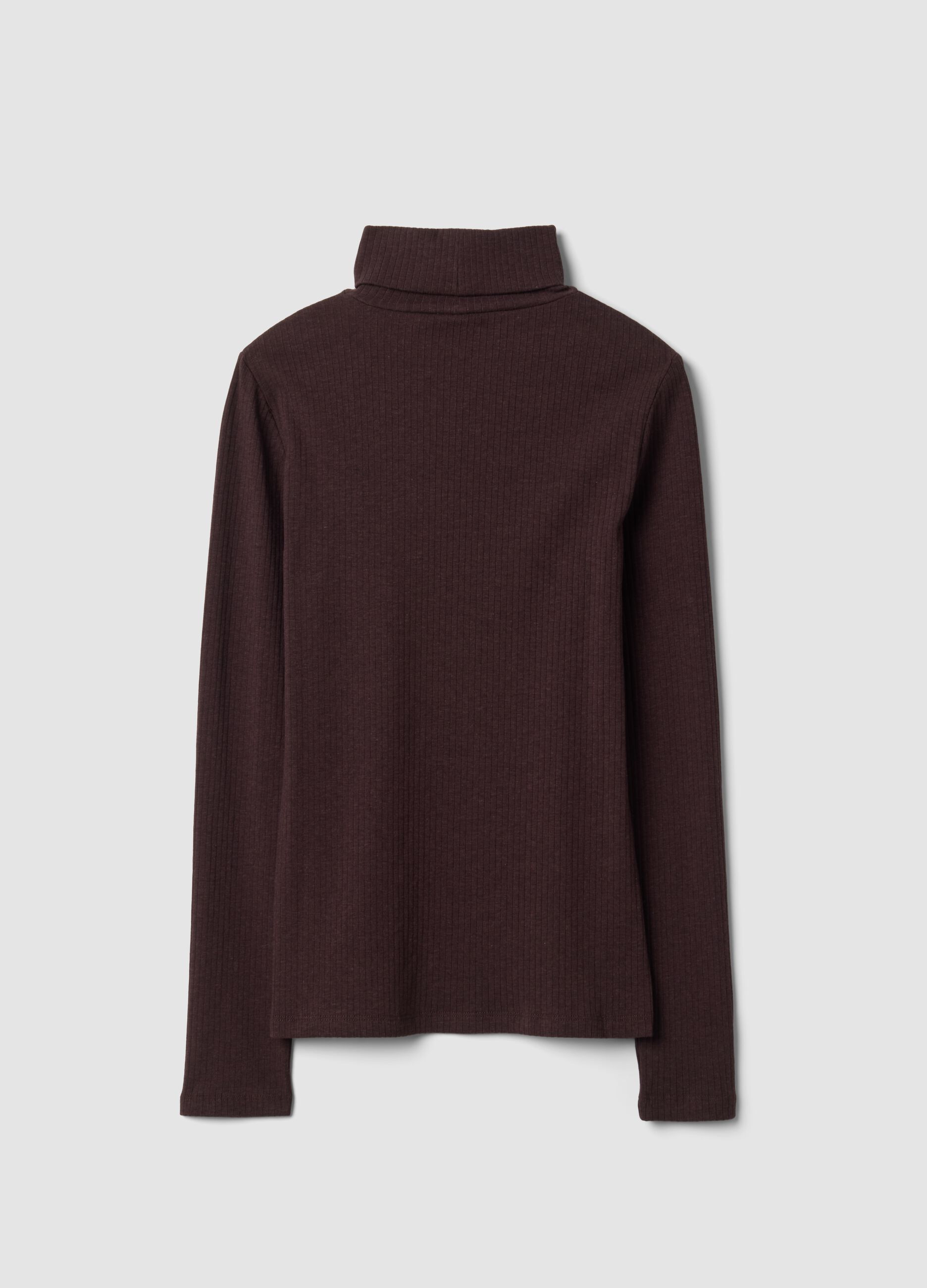 Brown ribbed stretch-cotton crew-neck T-shirt, regular fit