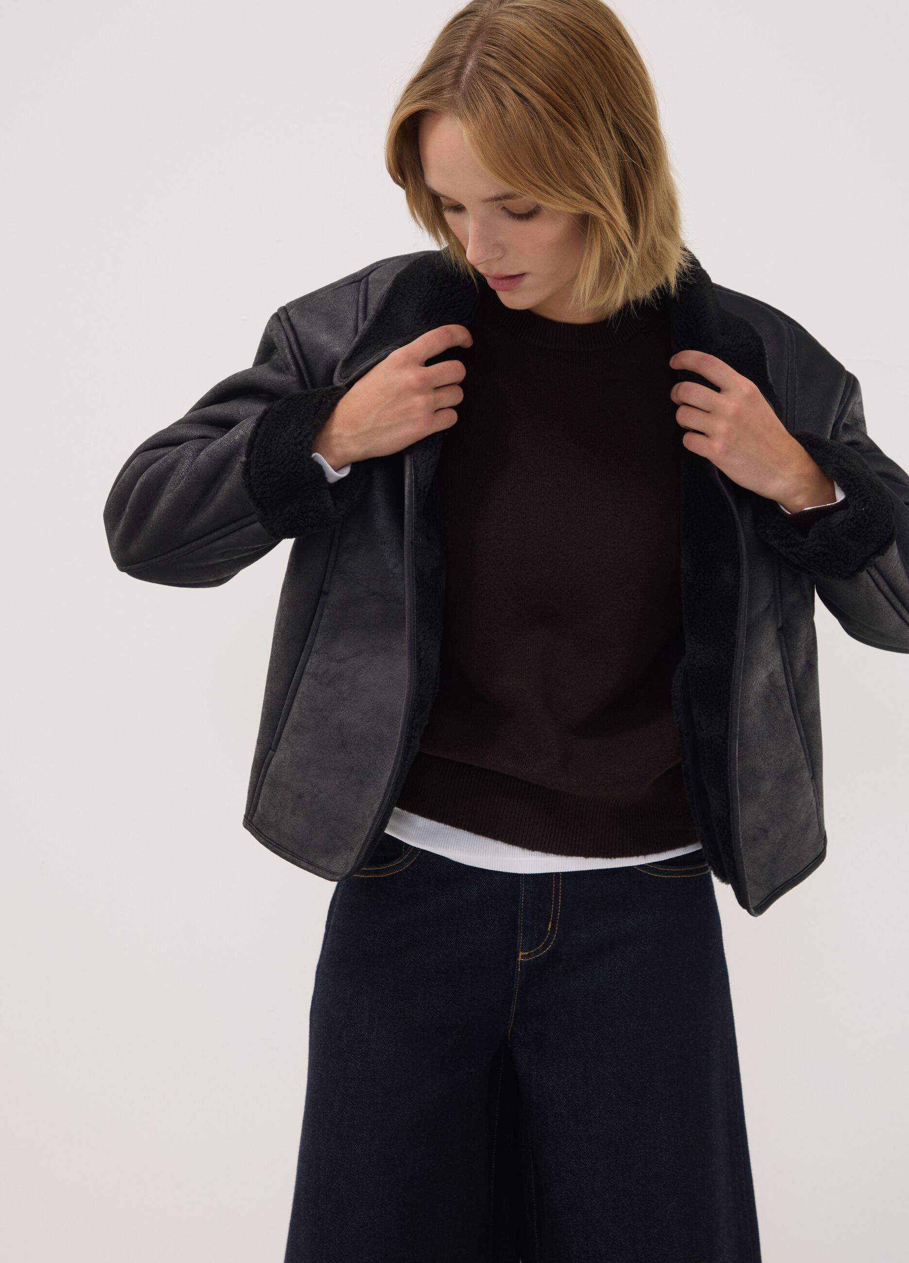 Black regular jacket with wide collar