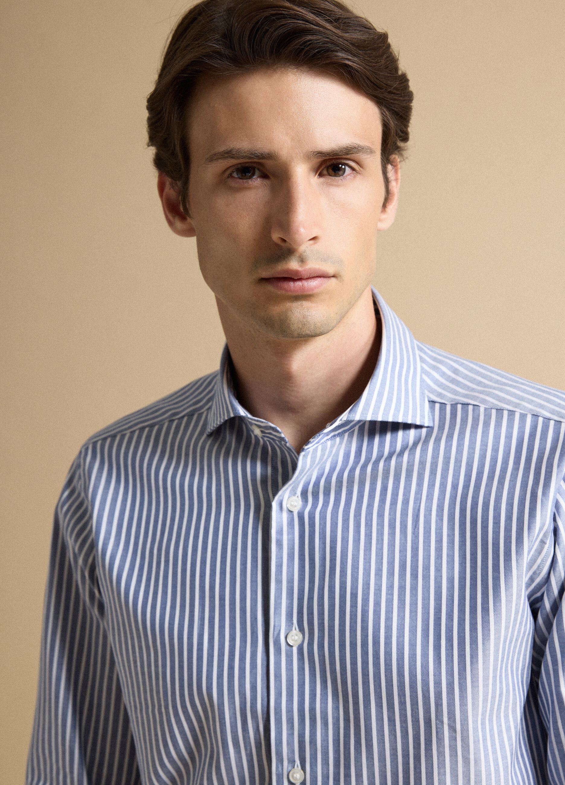 White pure cotton striped Oxford shirt, slim fit