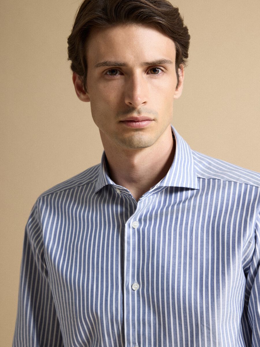 White pure cotton striped Oxford shirt, slim fit_1