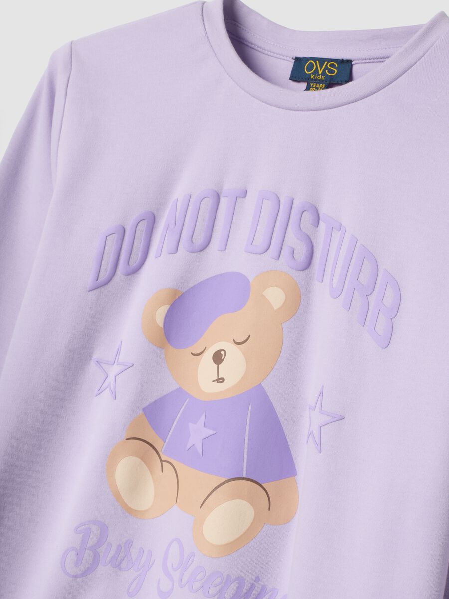 Pigiama viola in puro cotone organico con stampa teddy regular fit_2