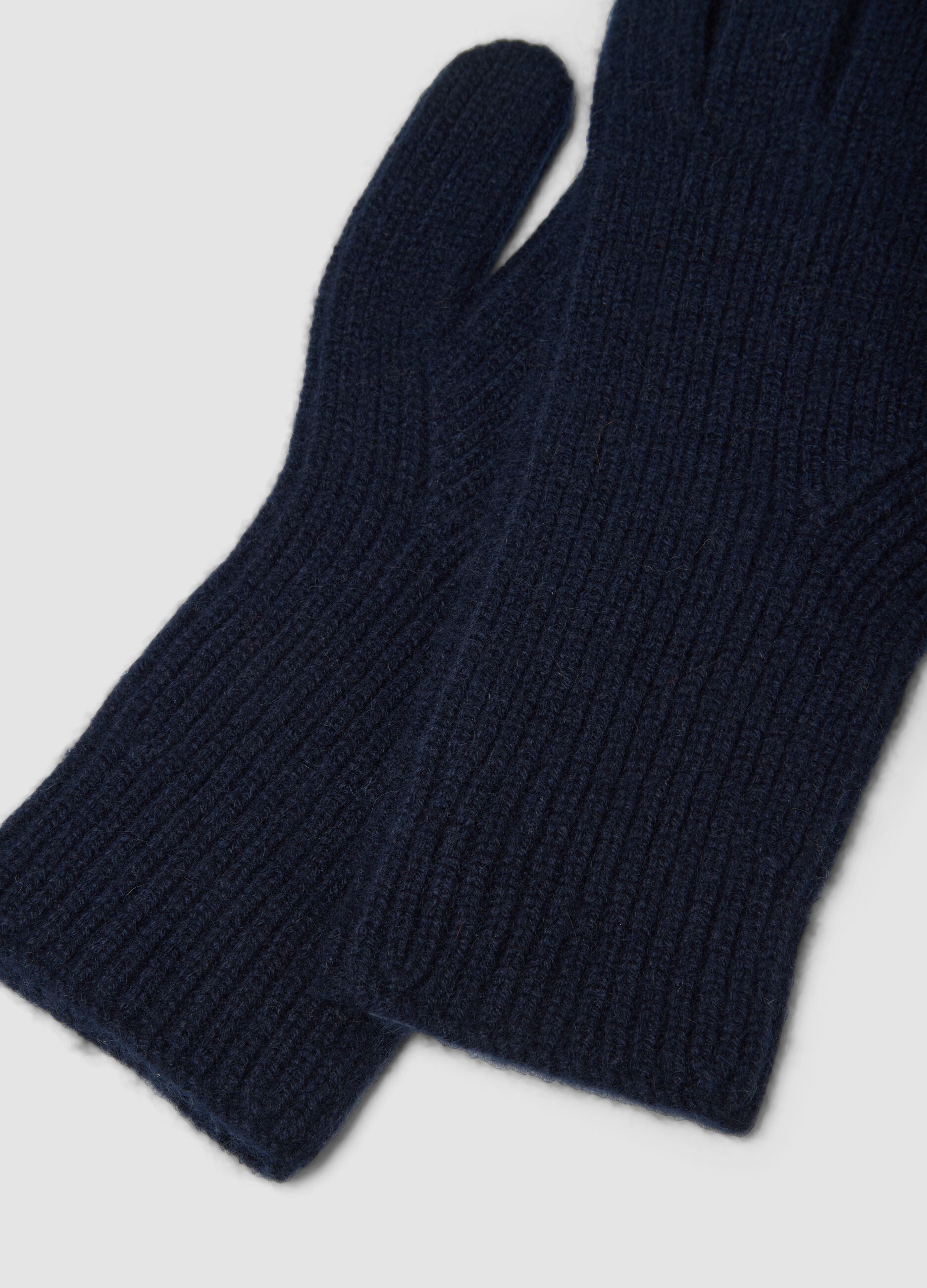 Guanti blu in puro cashmere a costine