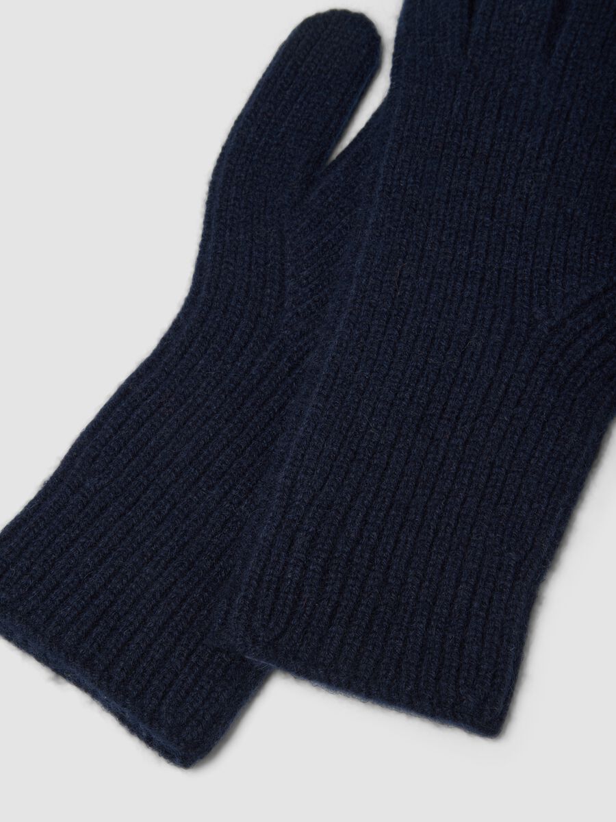 Blue ribbed pure cashmere gloves_1