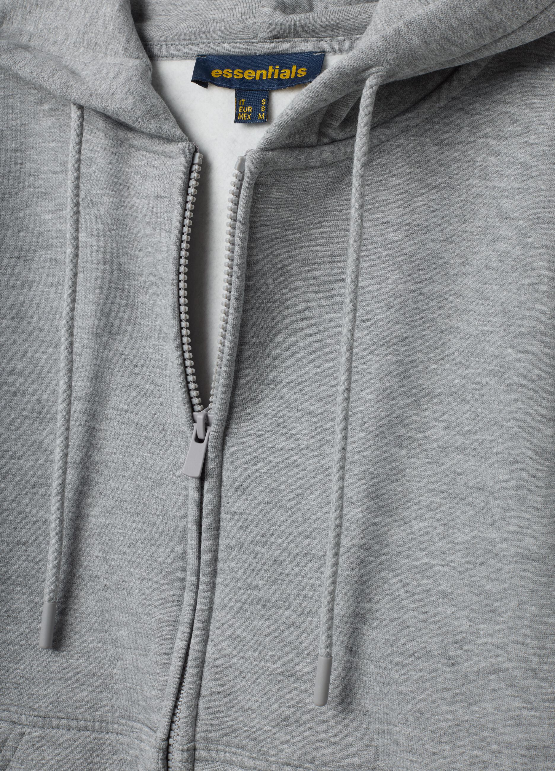 Grey cotton-blend hoodie with crew neck