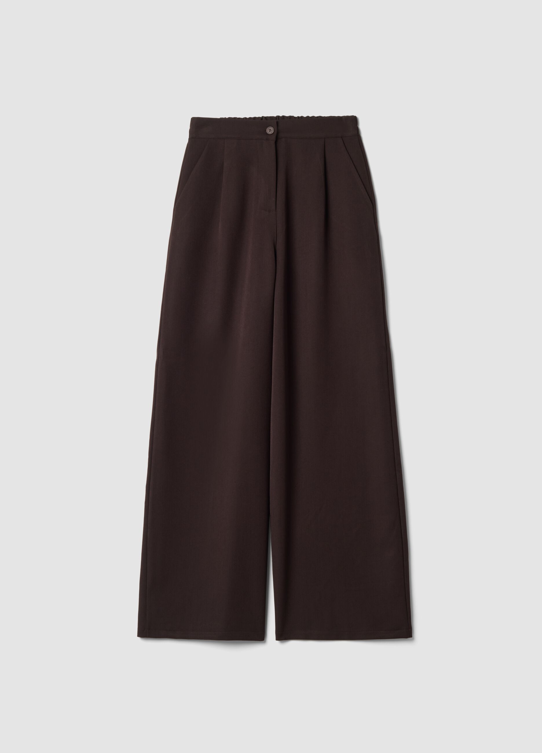 Dark brown stretch viscose-blend trousers, regular fit