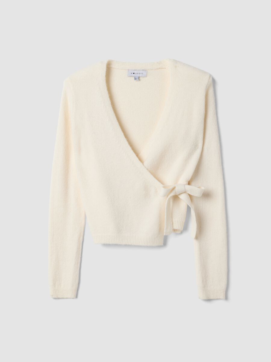 White wrap cardigan with deep V-neck_4