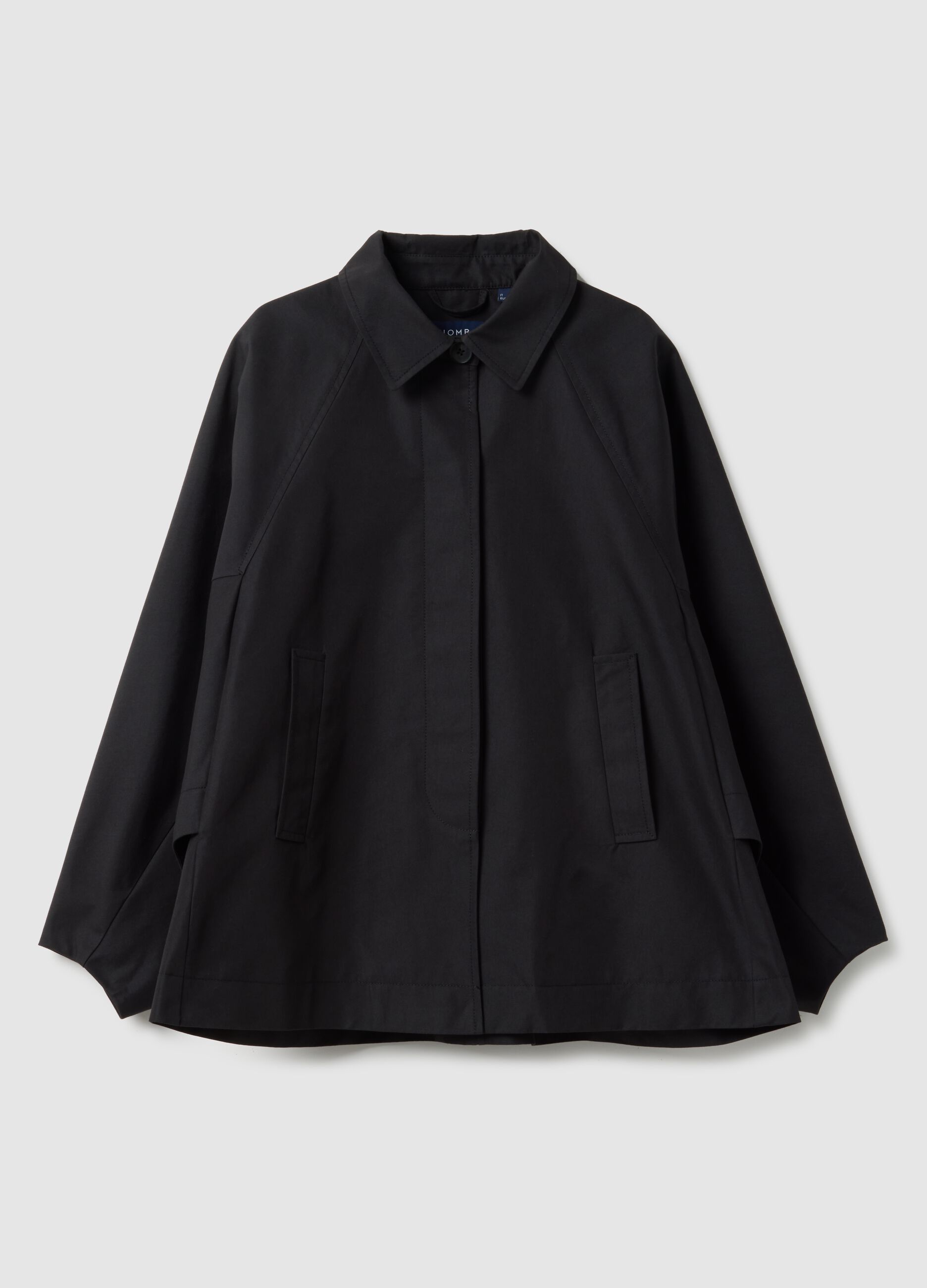 Black oversized cotton blend jacket with hidden closure