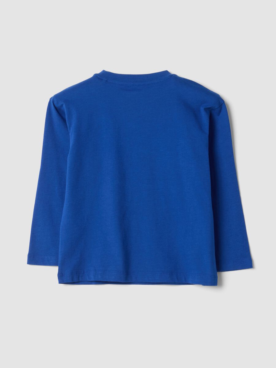 Blue organic cotton crew-neck T-shirt with dinosaur print_1