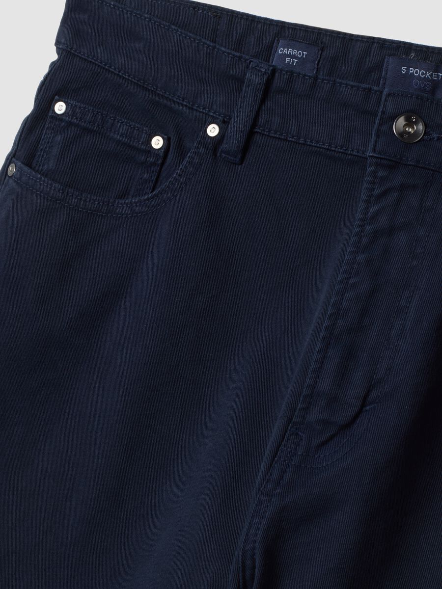 Blue stretch cotton twill carrot-fit trousers_1