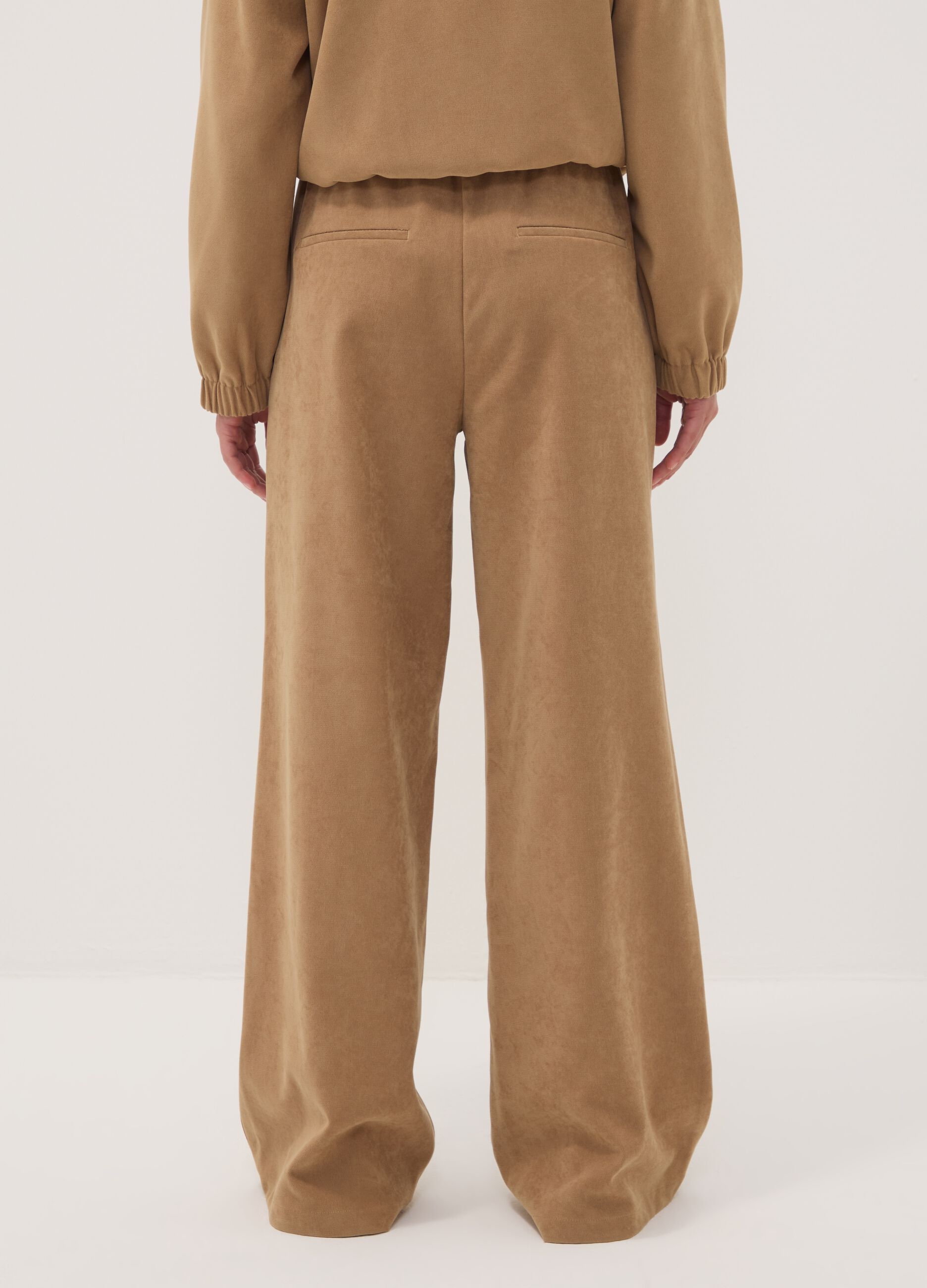 Beige stretch-fabric straight-fit trousers