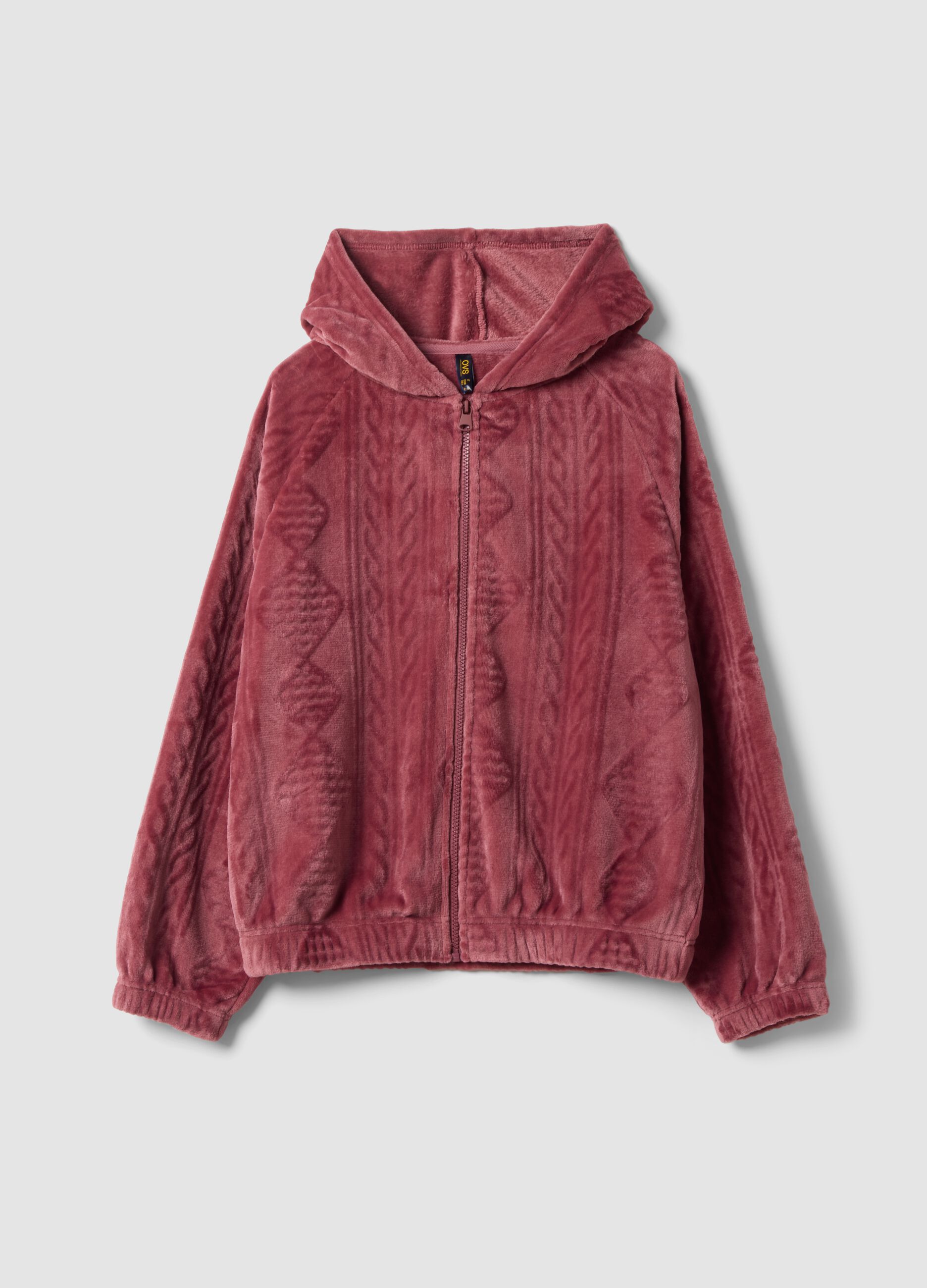 Pink zip-up hooded homewear sweatshirt