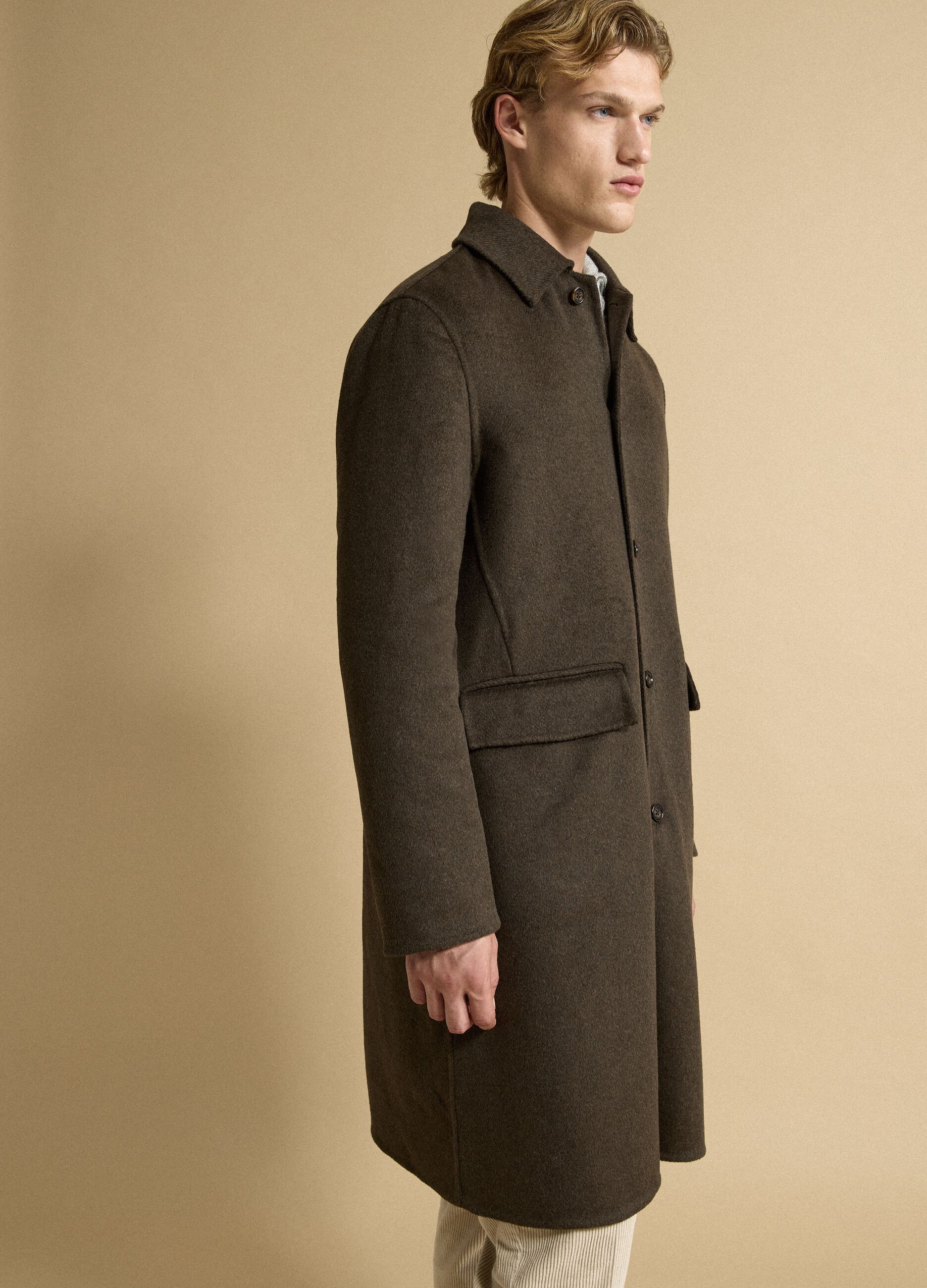 Green wool and viscose blend coat, regular fit