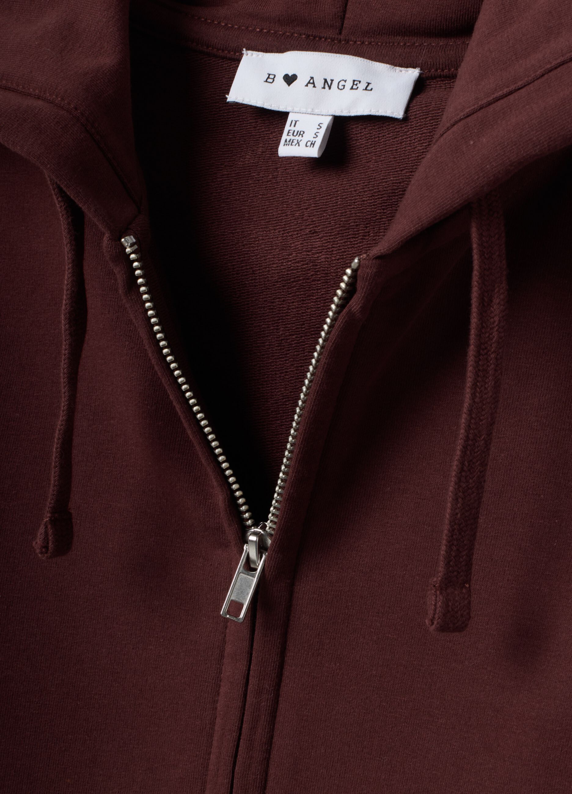 Brown full-zip pure cotton fitted hoodie