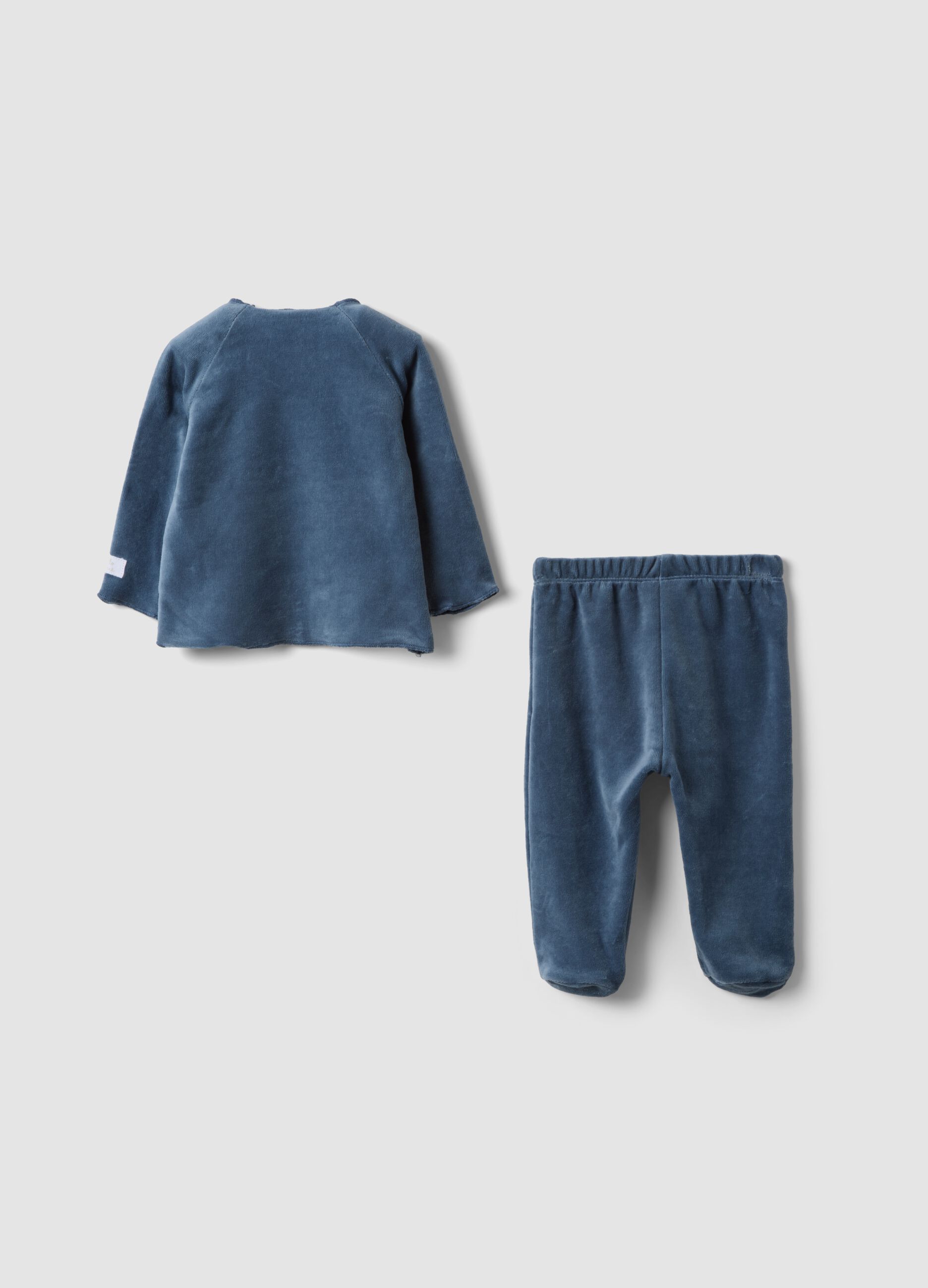 Completo velour blu in misto cotone con bottoni sulla spalla regular fit