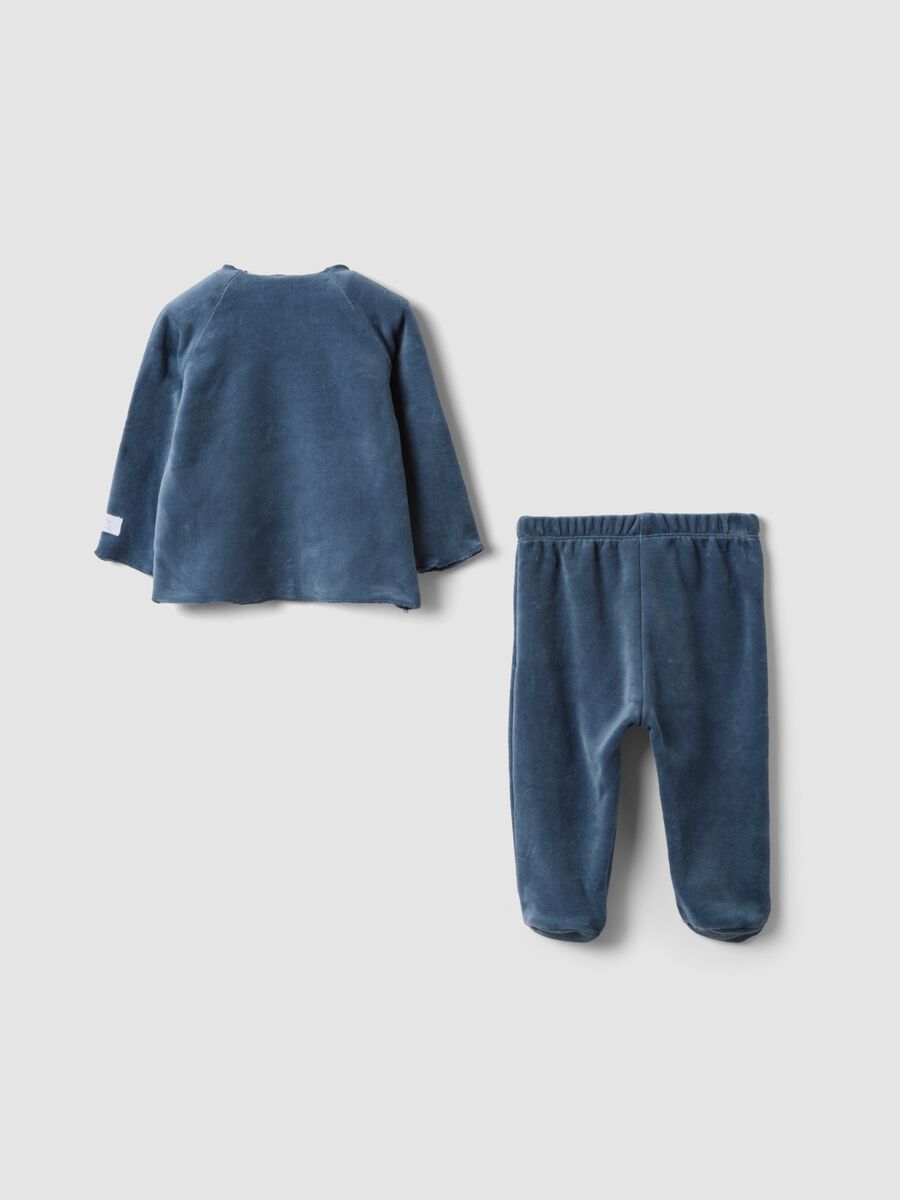 Blue cotton-blend velour set with shoulder buttons, regular fit_1