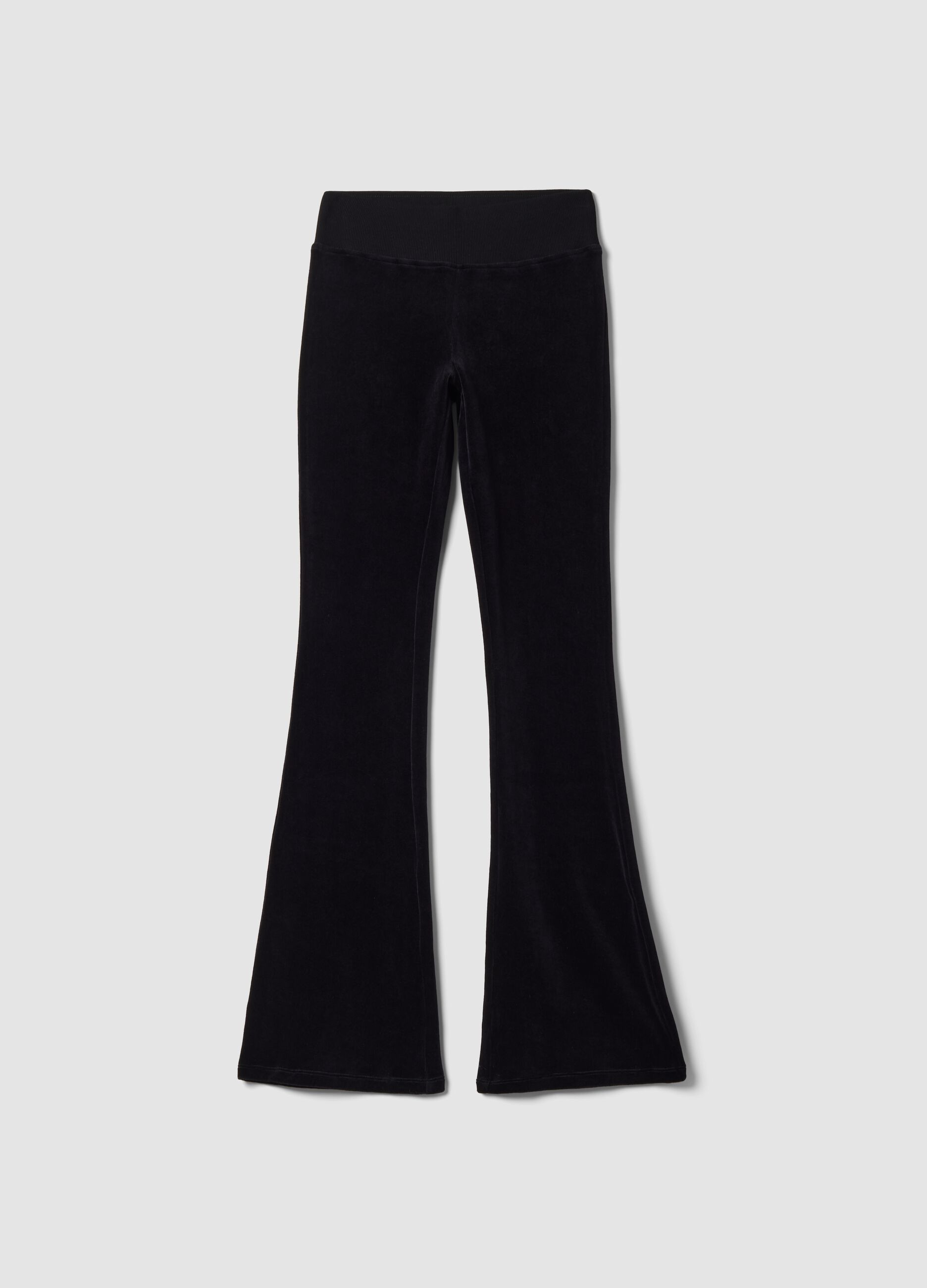 Black Velour Flared Trousers