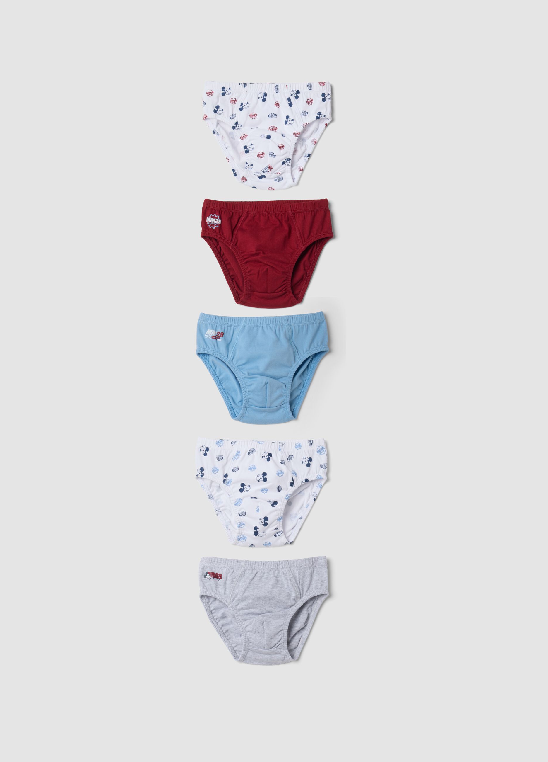 Pack of five multicolour briefs in pure organic cotton with Mickey print