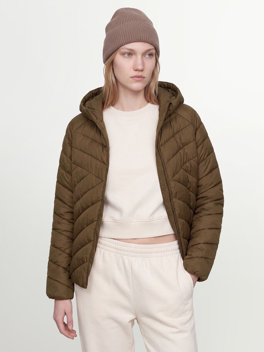 Green Ultralight quilted jacket with hood and zip_0