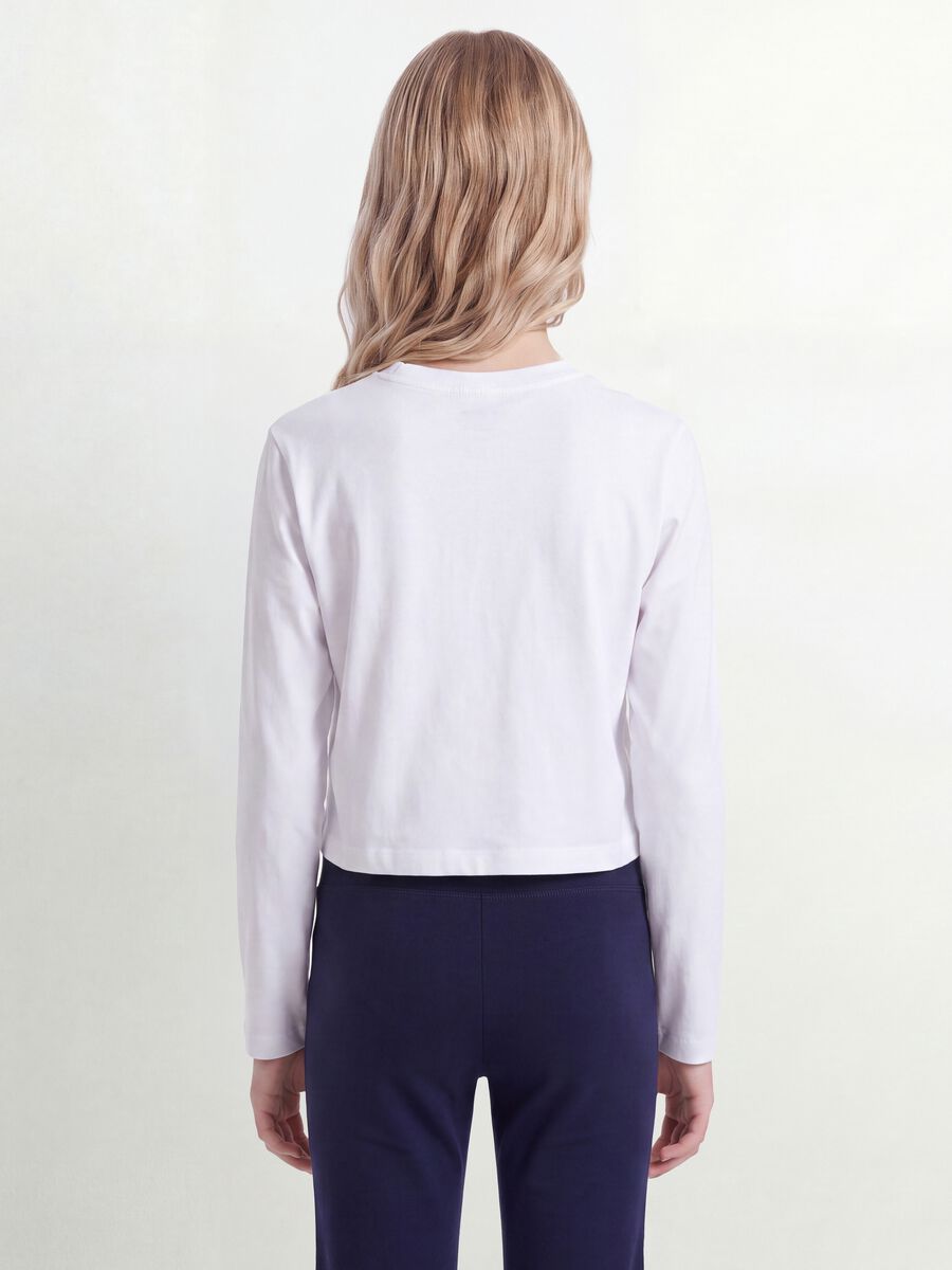 White pure cotton T-shirt with ribbed neckline for girls_3