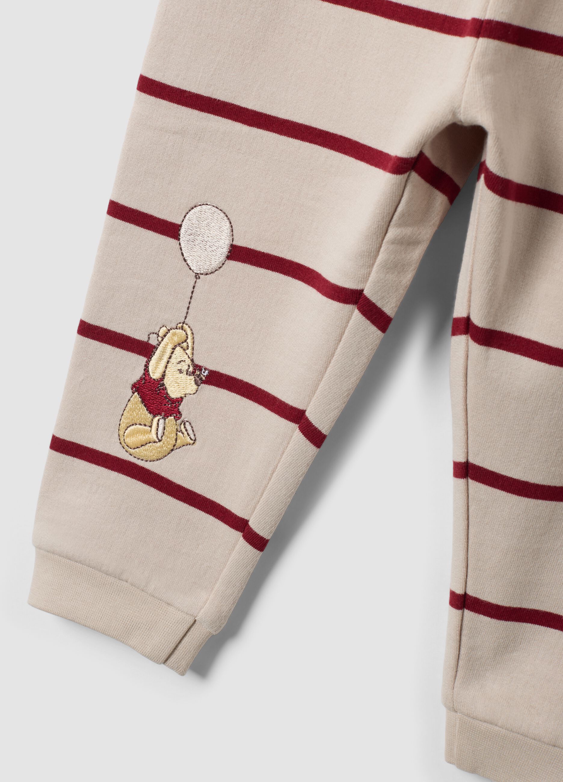 Beige pure organic cotton striped pyjamas with Winnie the Pooh embroidery