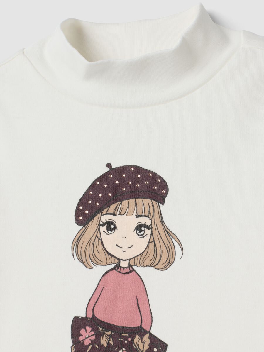 White organic cotton high-neck printed T-shirt_2