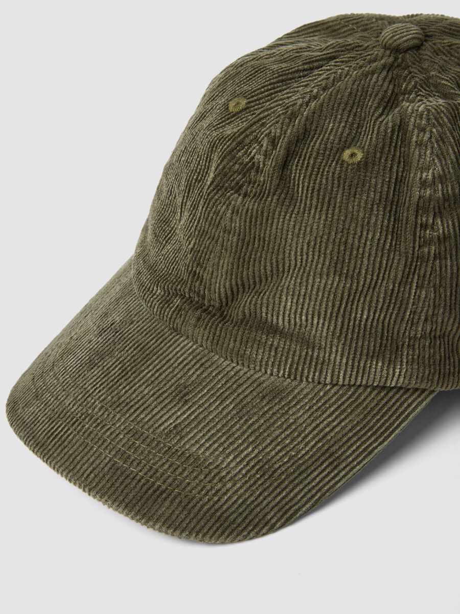 Green ribbed pure cotton baseball cap_1