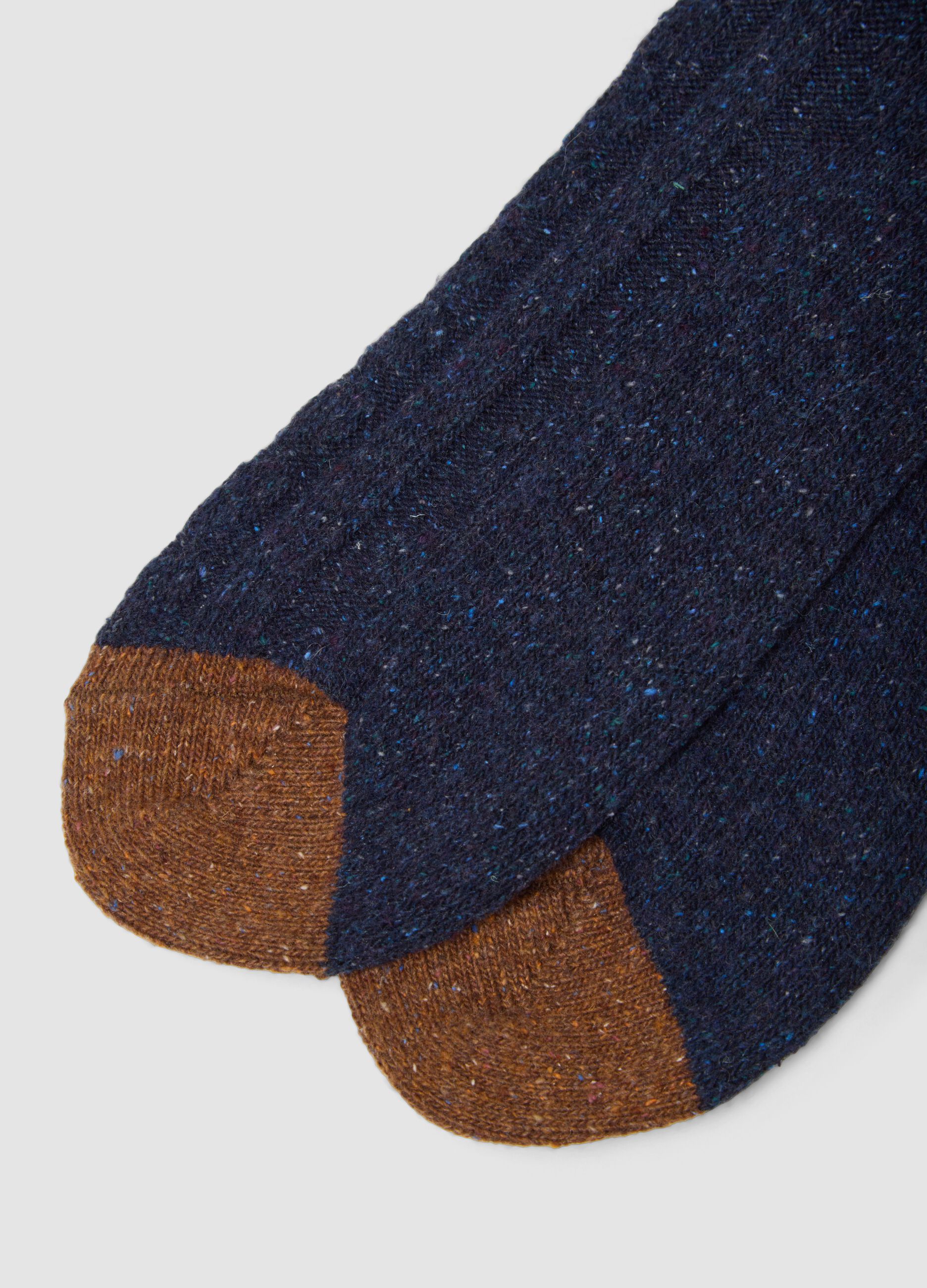 Navy Blue Short Socks in Stretch Wool and Silk