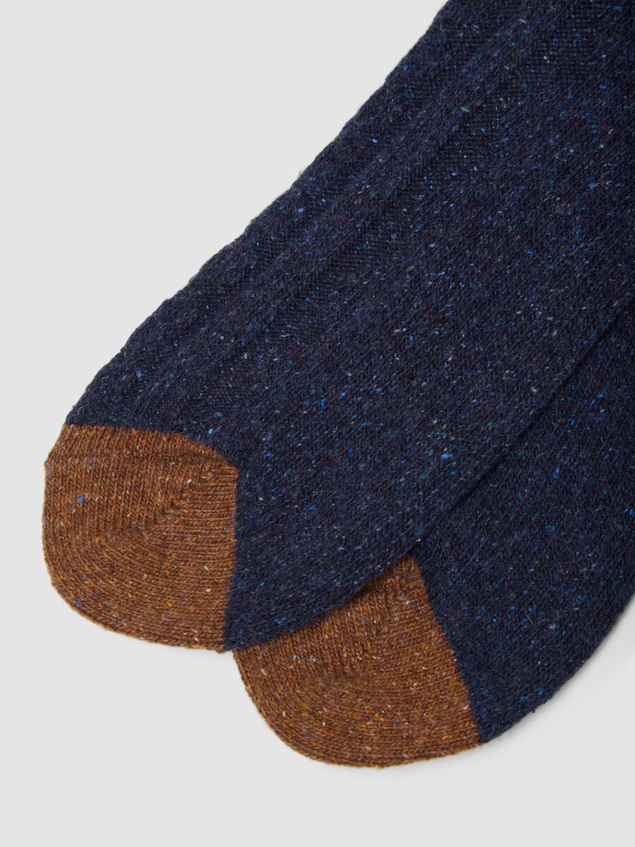 Navy Blue Short Socks in Stretch Wool and Silk_2