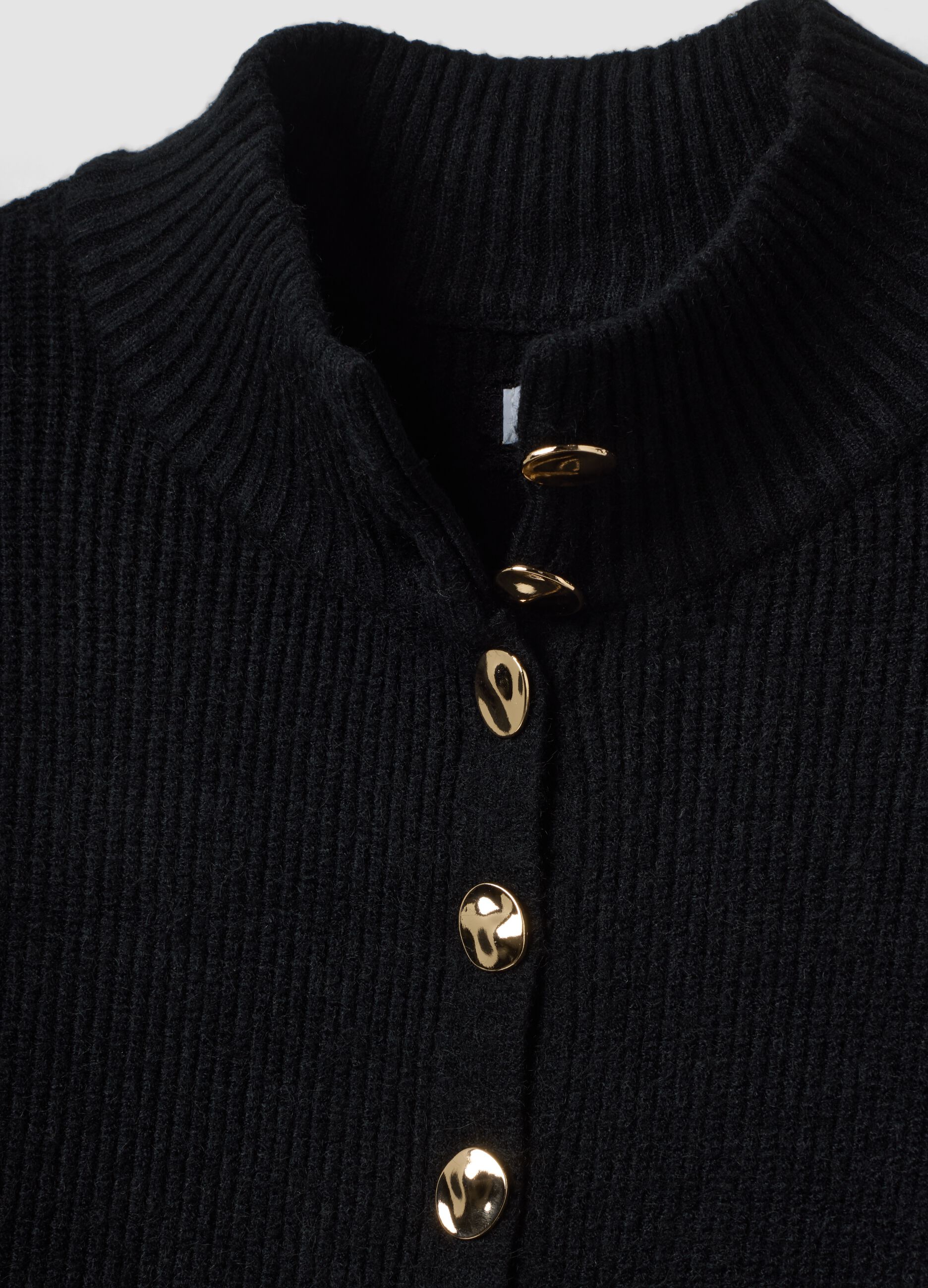 Black ribbed viscose-blend cardigan, regular fit