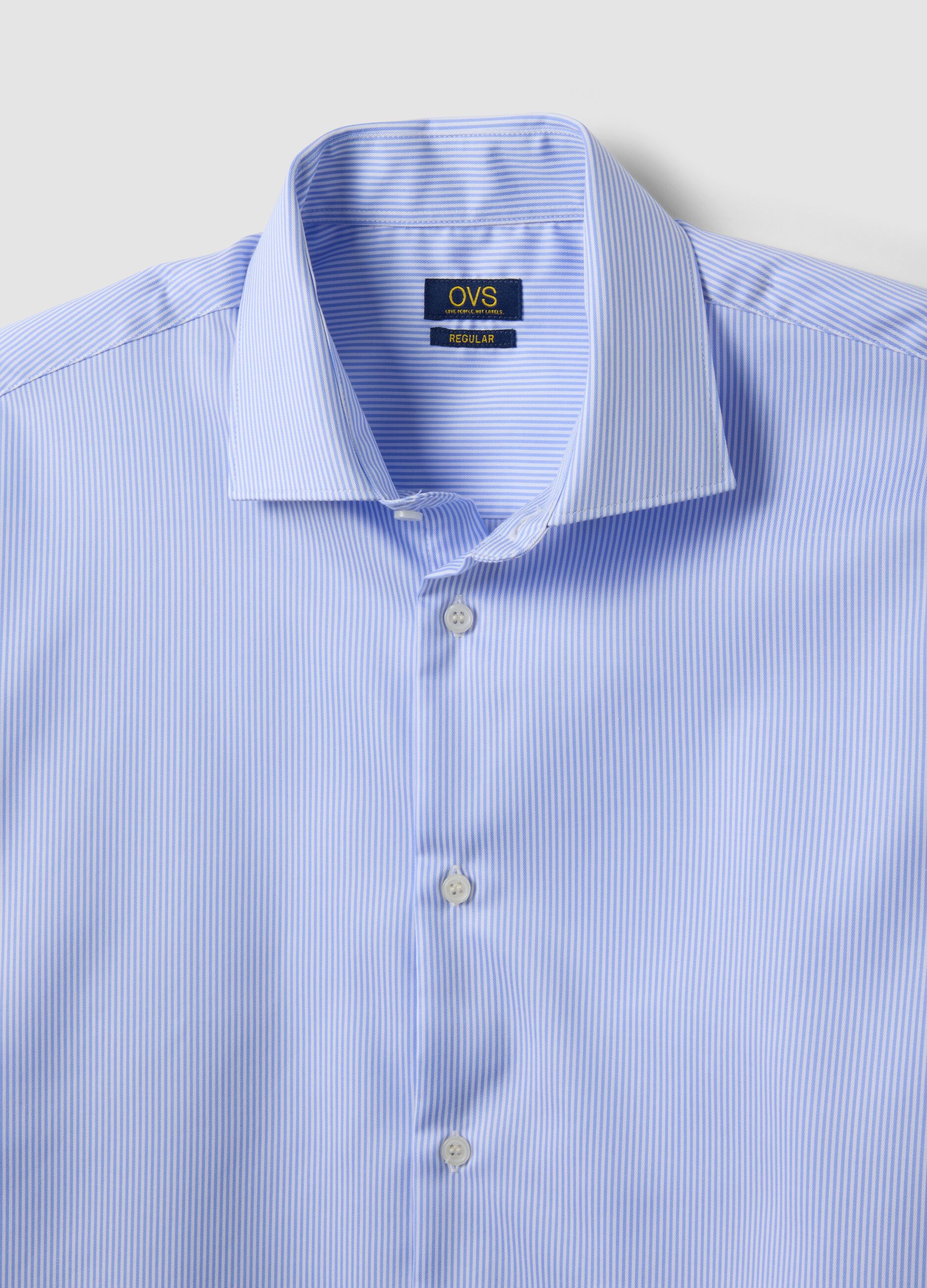 Light blue striped pure cotton shirt with classic collar, regular fit