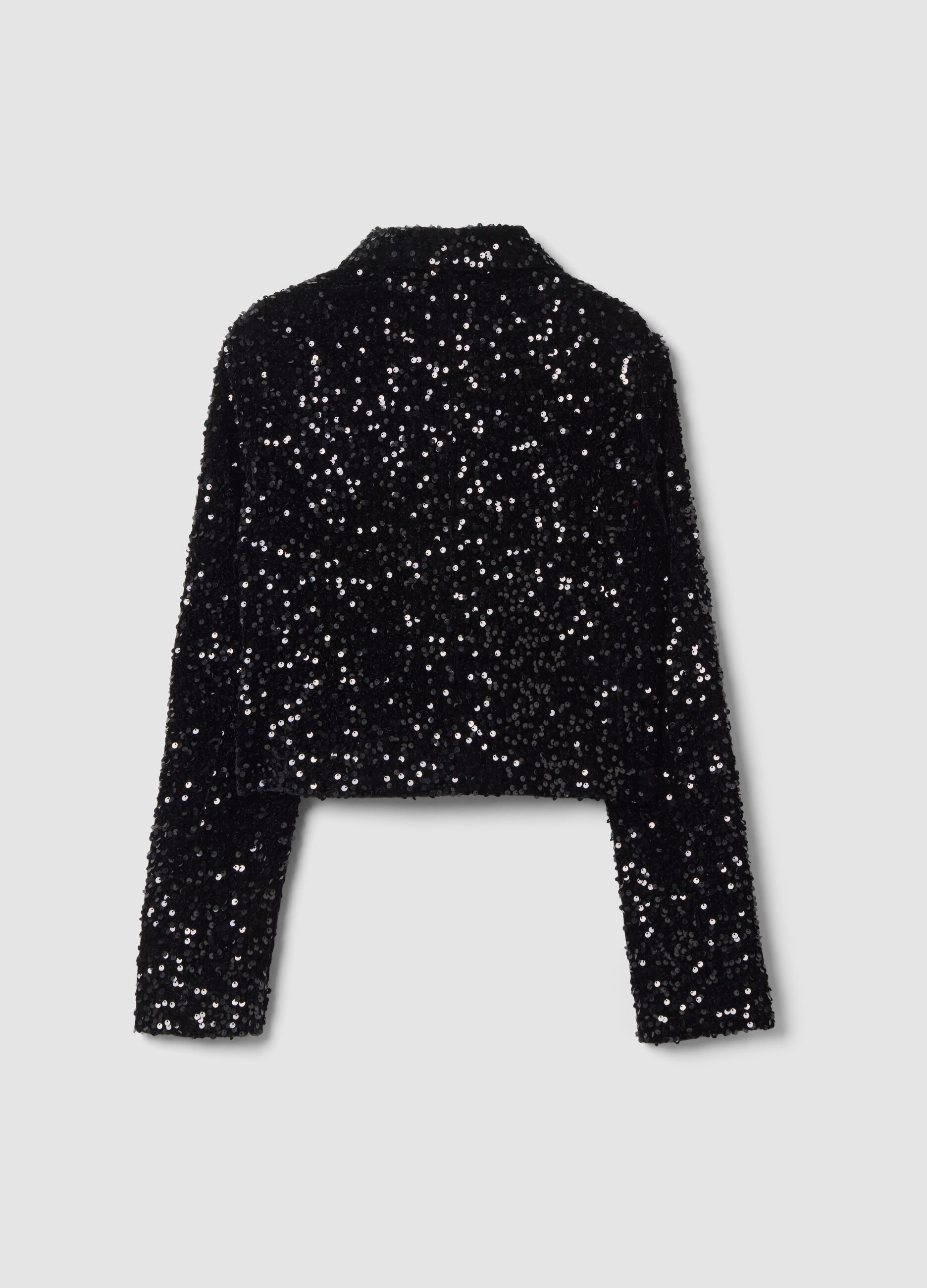 Black chenille regular-fit blazer with sequins