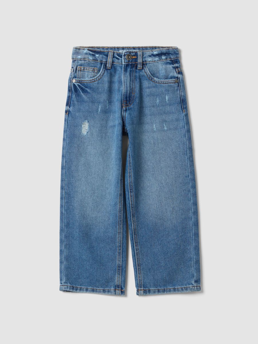 Boys&rsquo; blue oversized-fit jeans in cotton and viscose blend_0