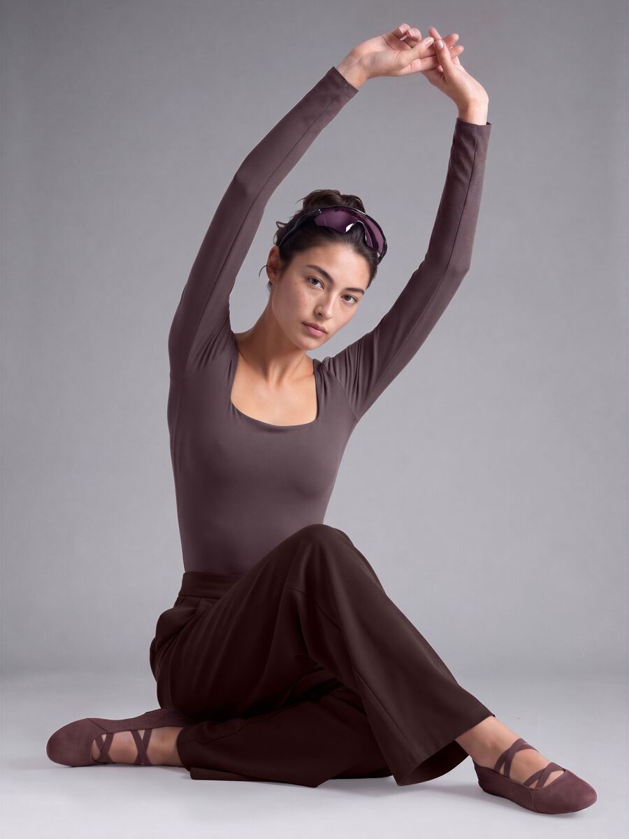 Pantaloni Easy Dry marroni in tessuto elasticizzato wide leg ALTAVIA STUDIO_0