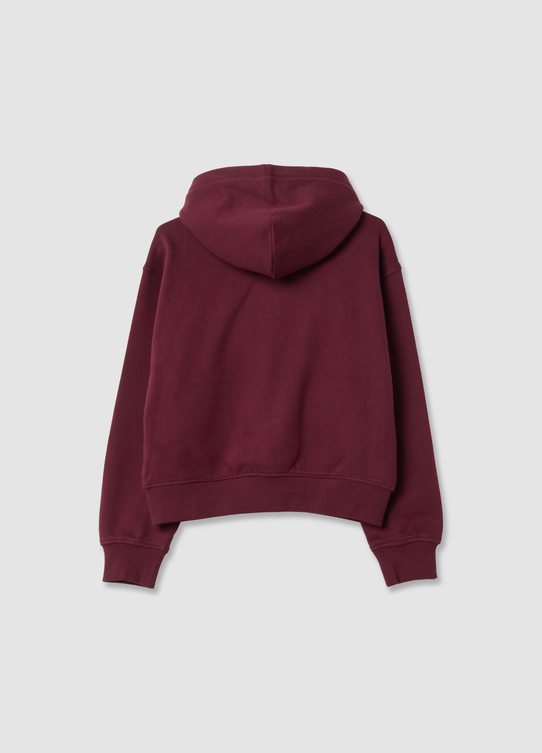 Felpa viola in puro cotone organico con cappuccio regular fit