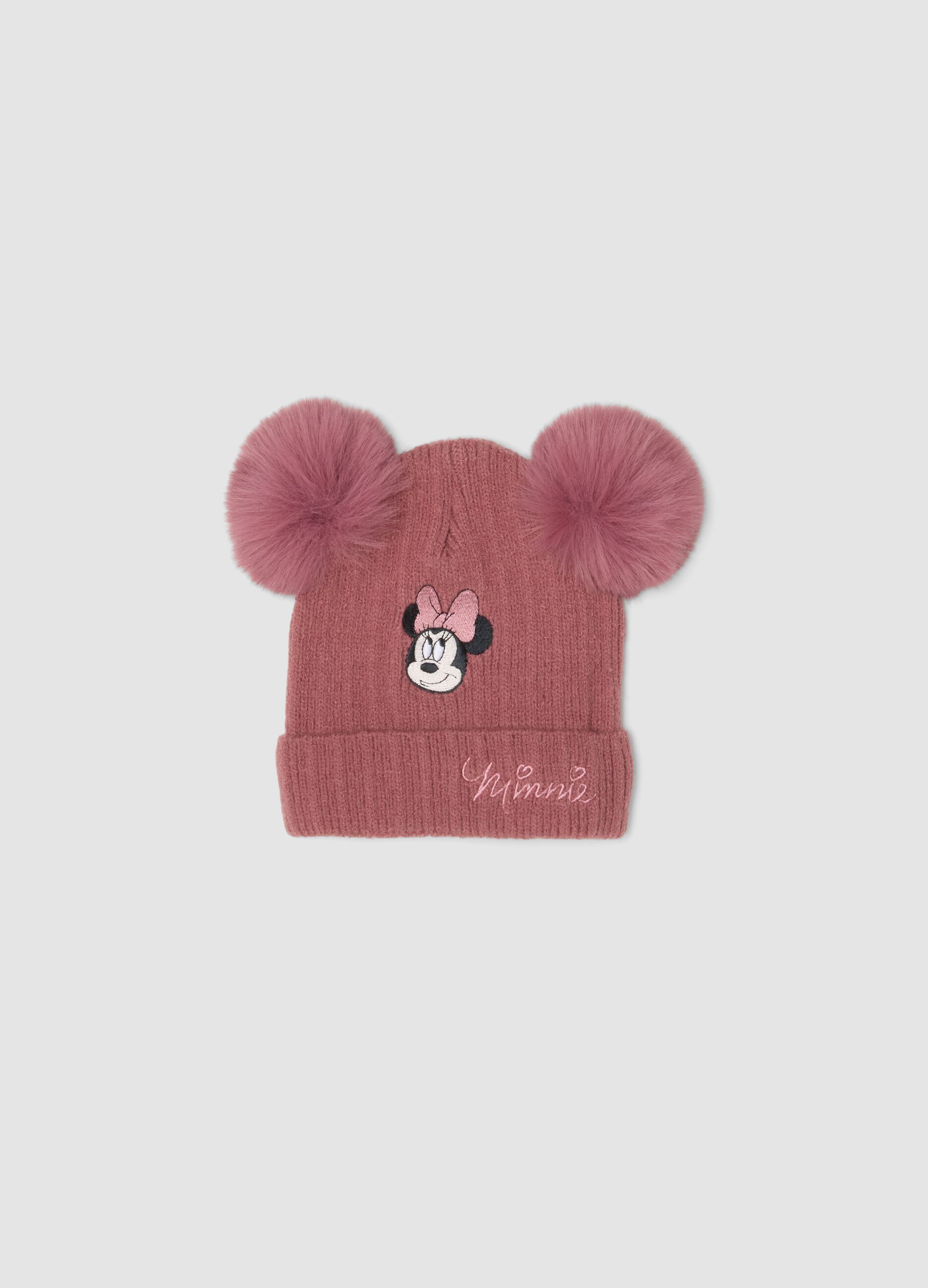 Cappello rosa con pompon e ricamo Minnie