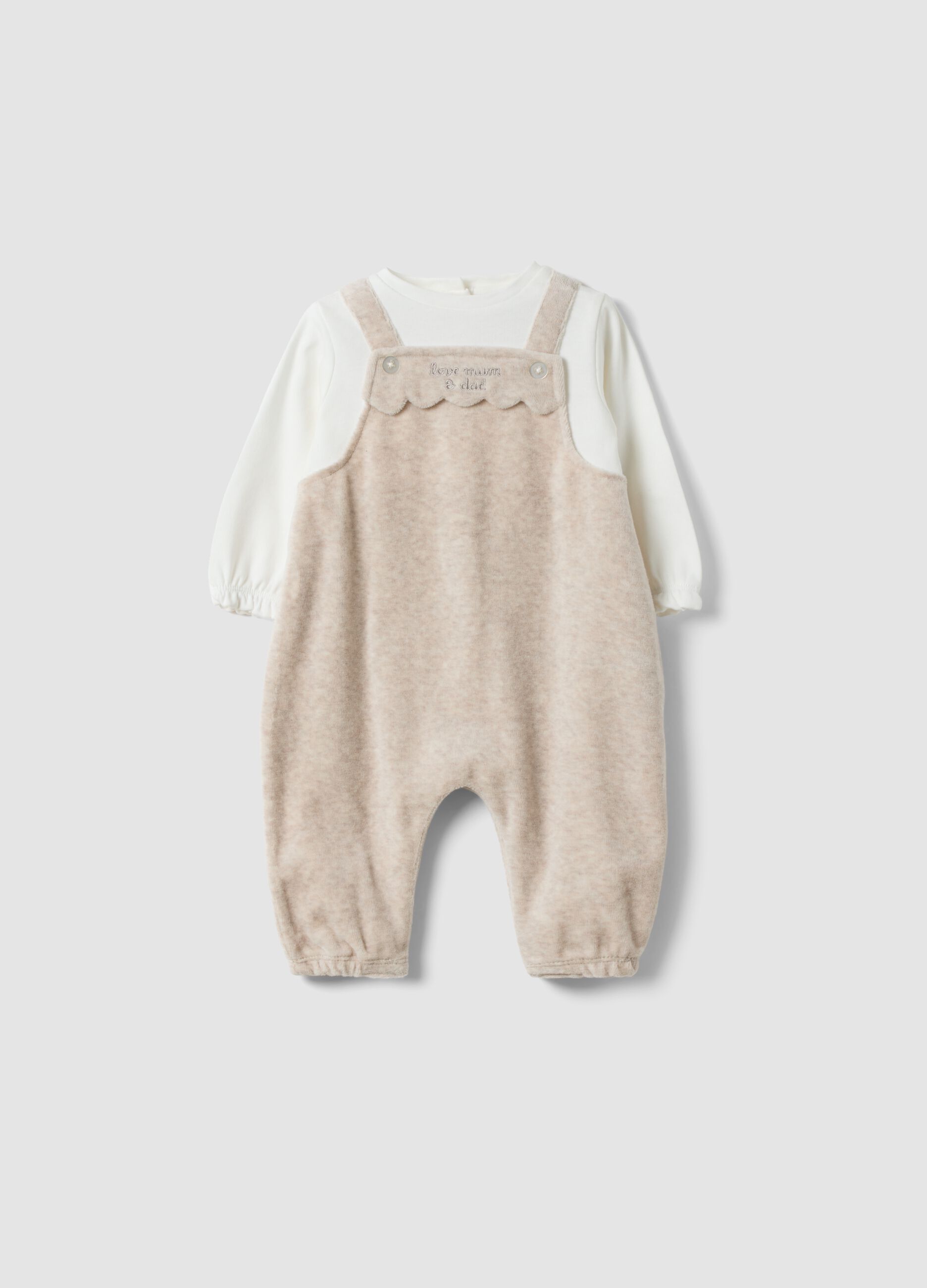 Beige organic cotton-blend babygrow with integrated bodysuit