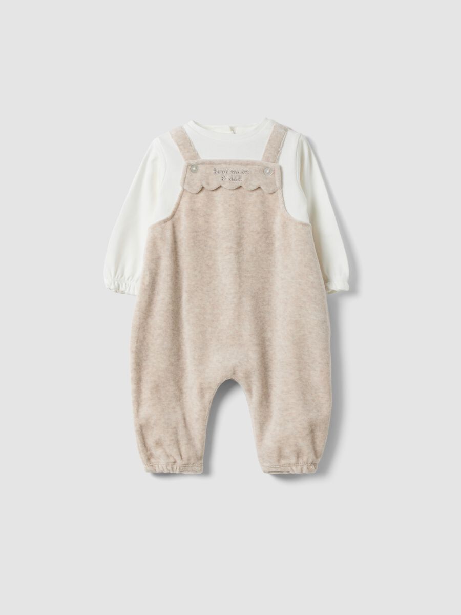 Beige organic cotton-blend babygrow with integrated bodysuit_0