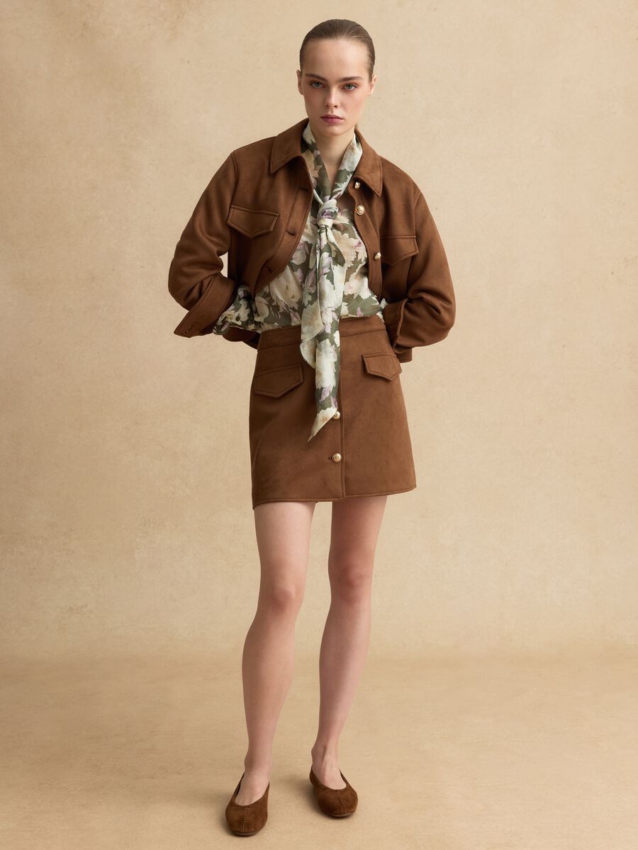 Elegant brown regular fit jacket with gold buttons_1