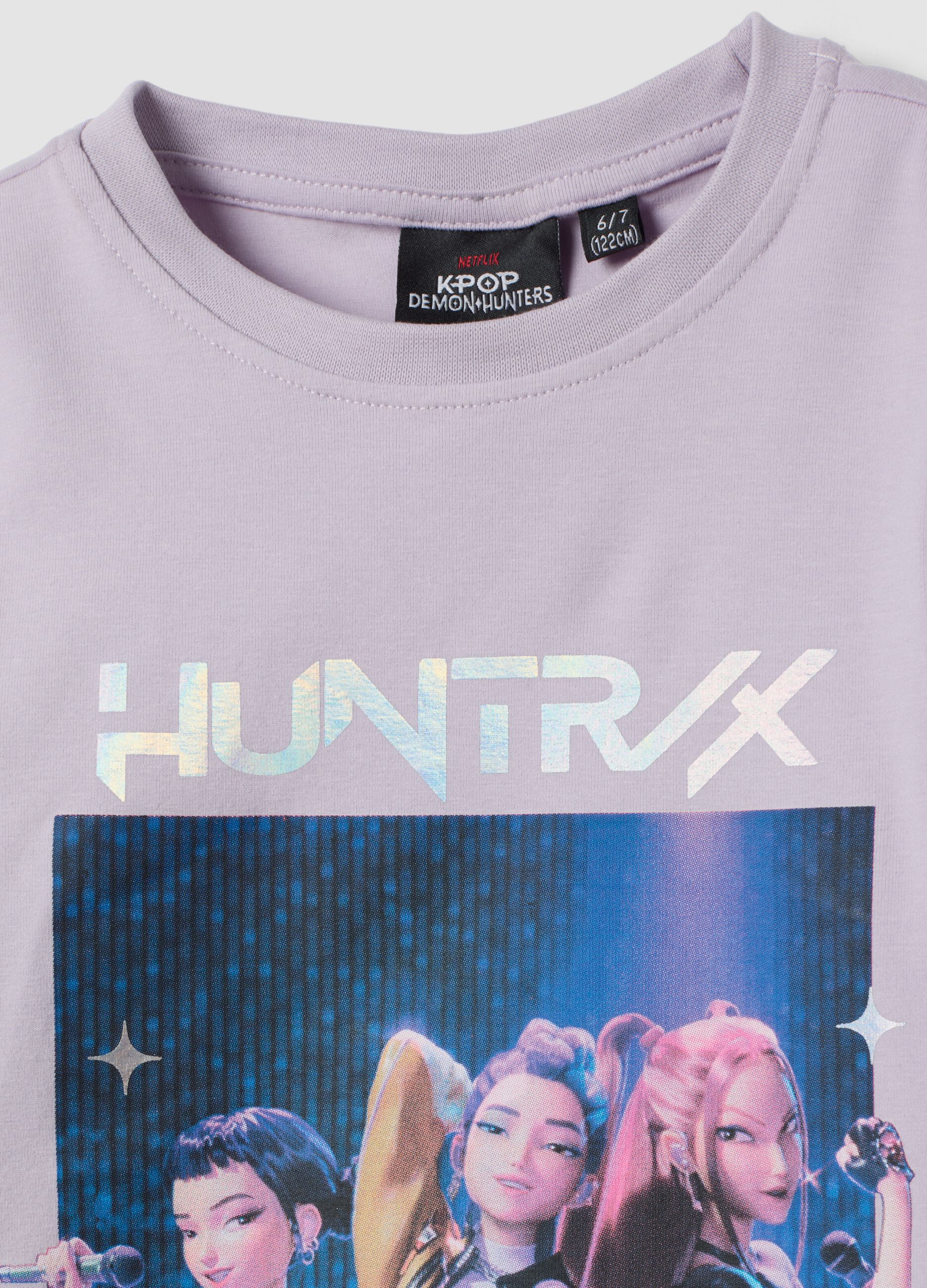 Purple stretch cotton T-shirt with K-Pop Demon Hunters print