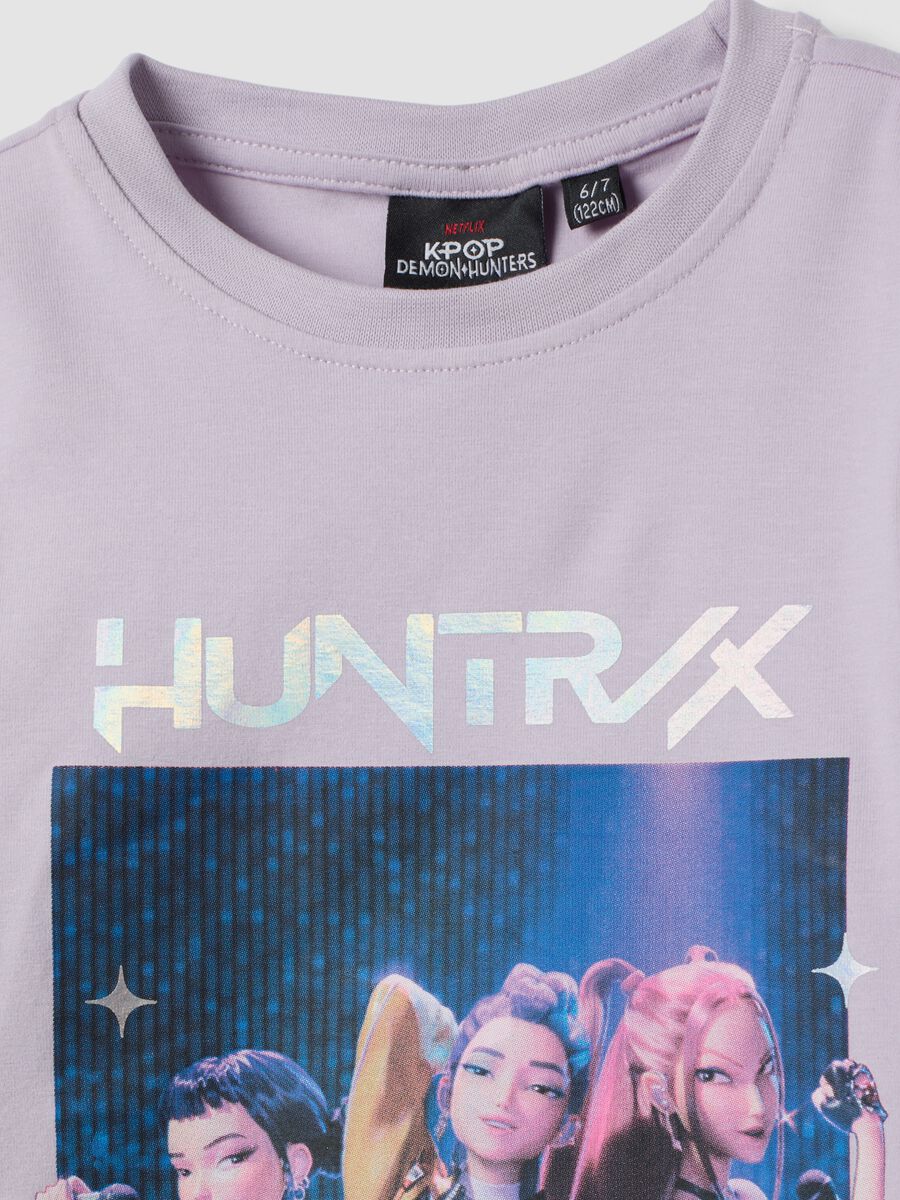 Purple stretch cotton T-shirt with K-Pop Demon Hunters print_2