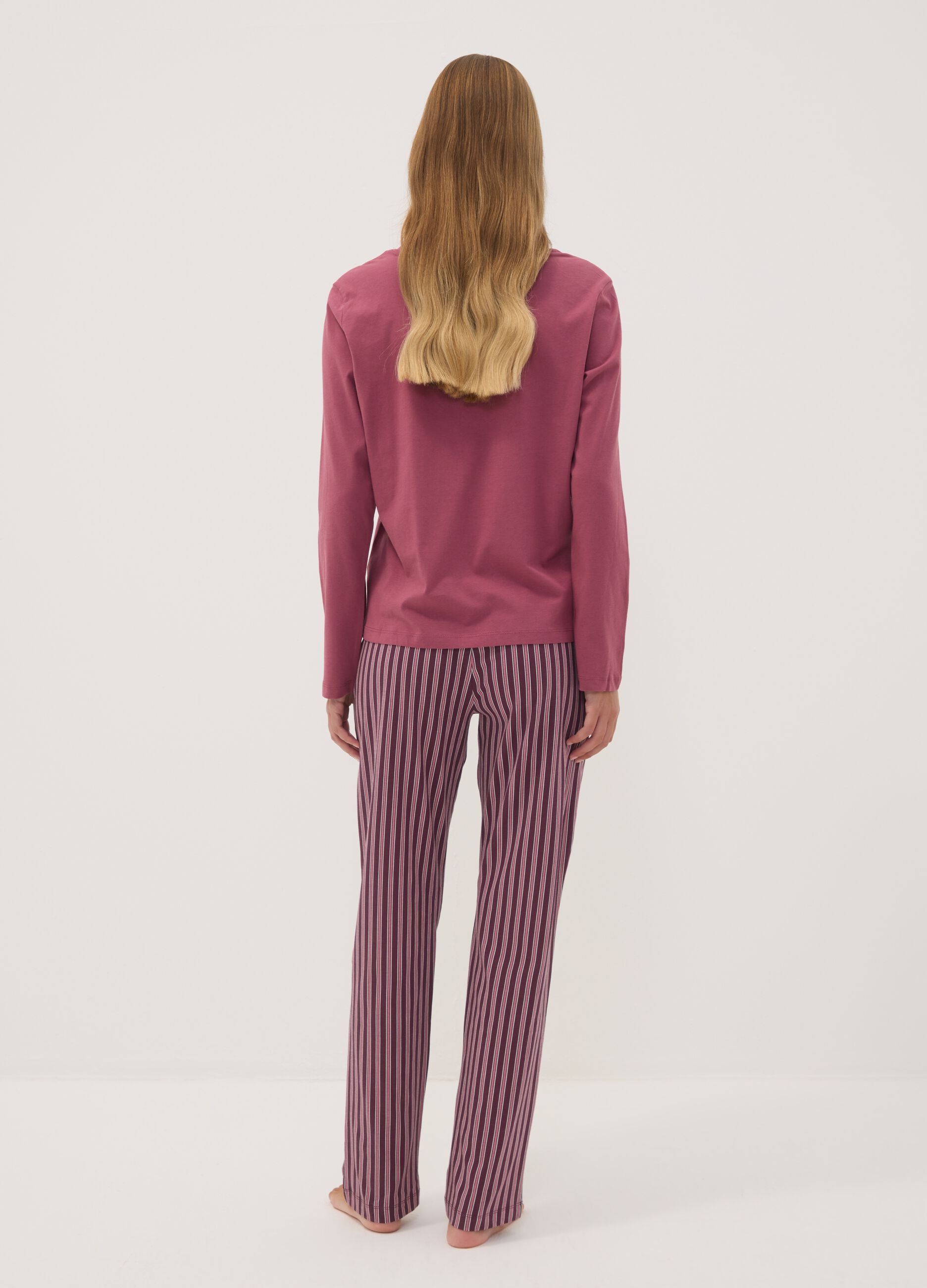 Pink pure organic cotton pyjamas with Henley neckline