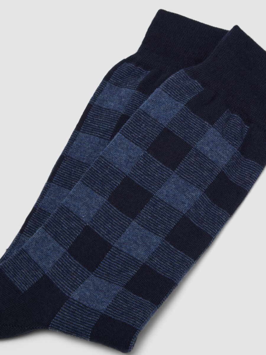 Blue check stretch-cotton ankle socks_1