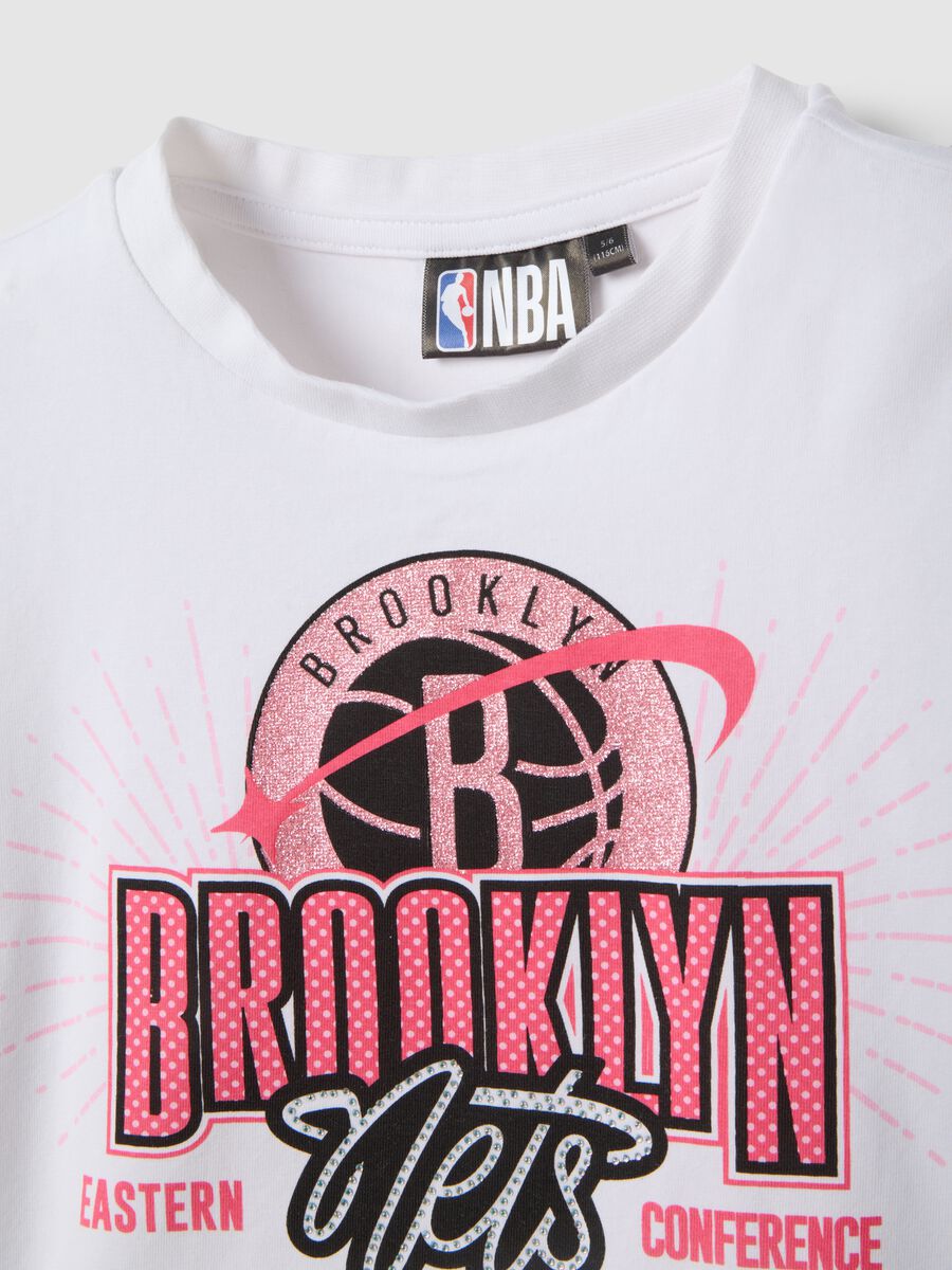 White stretch cotton girls' boxy fit Brooklyn T-shirt_2