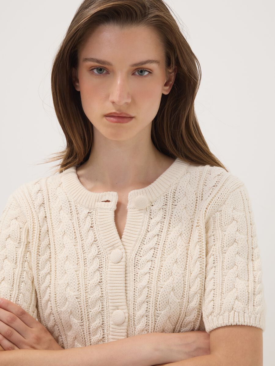 Beige pure cotton cable-knit cardigan, regular fit_0