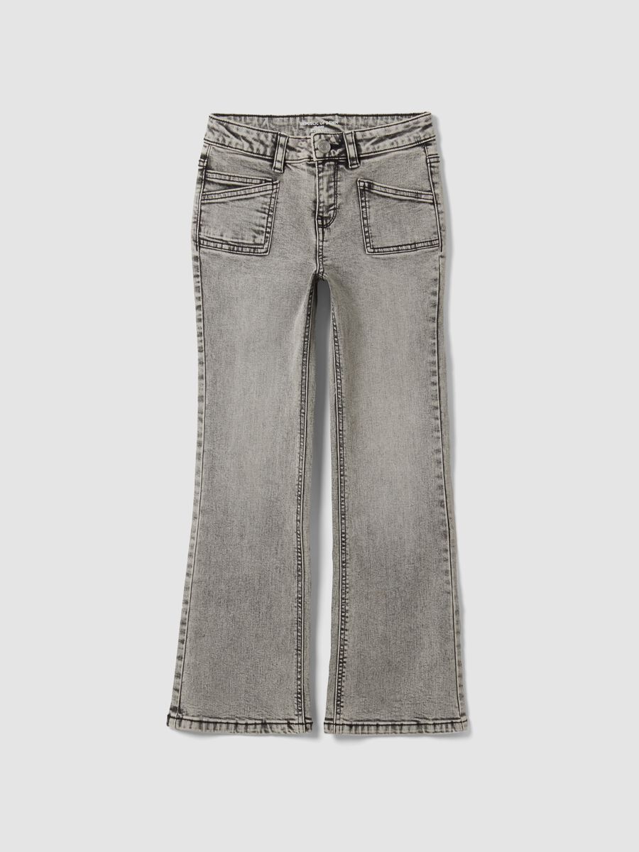 Girls&rsquo; grey flared jeans in stretch cotton_3