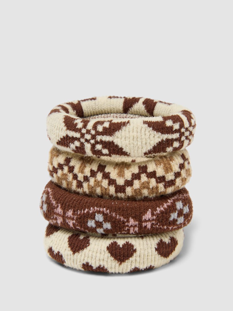 Beige jacquard-pattern hair tie set_0
