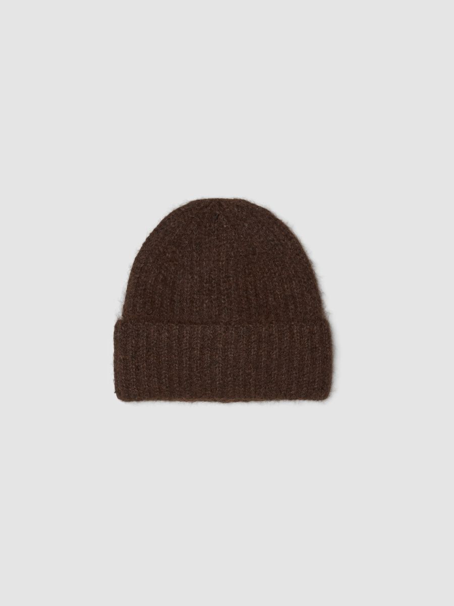 Brown ribbed stretch-wool beanie_0