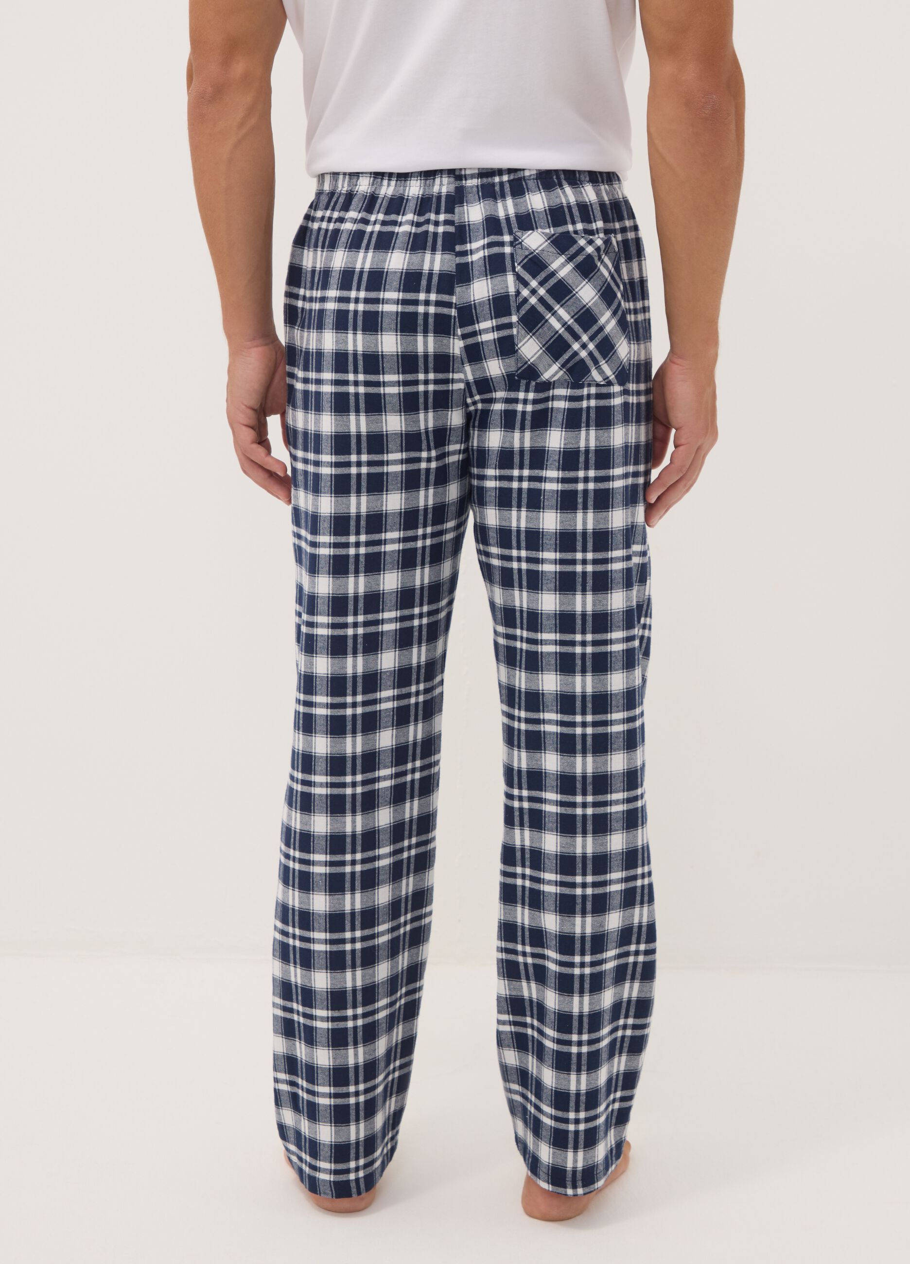 White and blue checked organic cotton flannel pyjama trousers