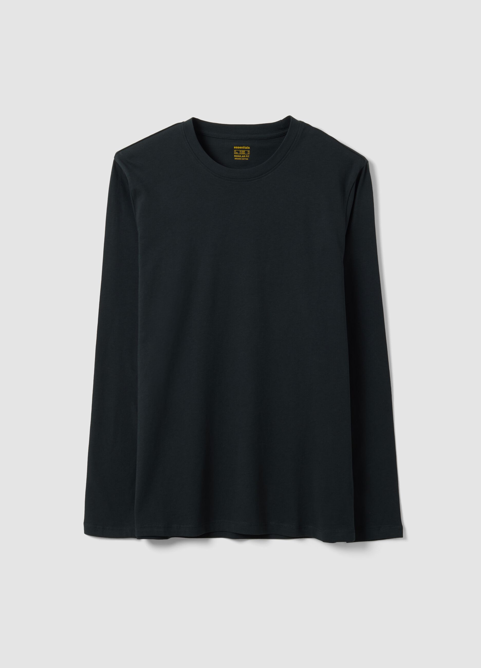 Black long-sleeve T-shirt in 100% organic cotton with crew neck